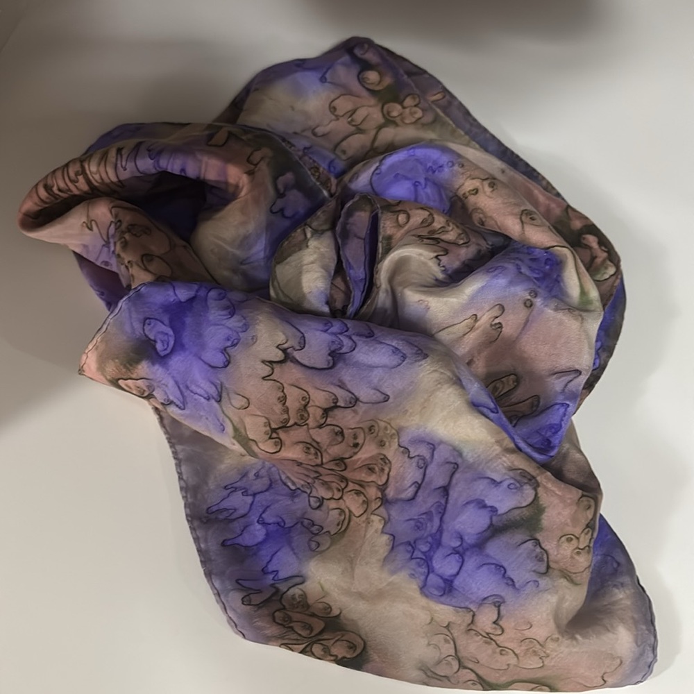 Purple, brown color hand rolled silk scarf 58long  x 9” wide